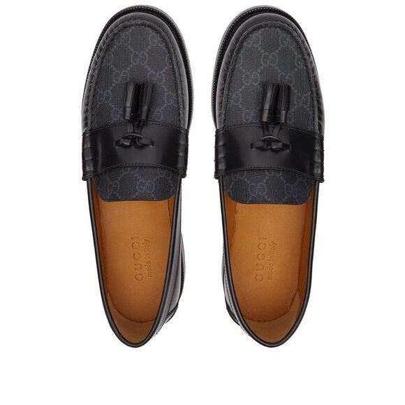 NEW GUCCI SUPREME TASSEL BLACK LEATHER & CANVAS MEN’S SHOES US 13 / 12 G $920 - Picture 2 of 10